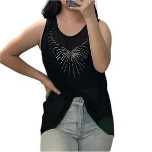 Aviva Sleeveless Sheer Beaded Design Tank Top Size Medium